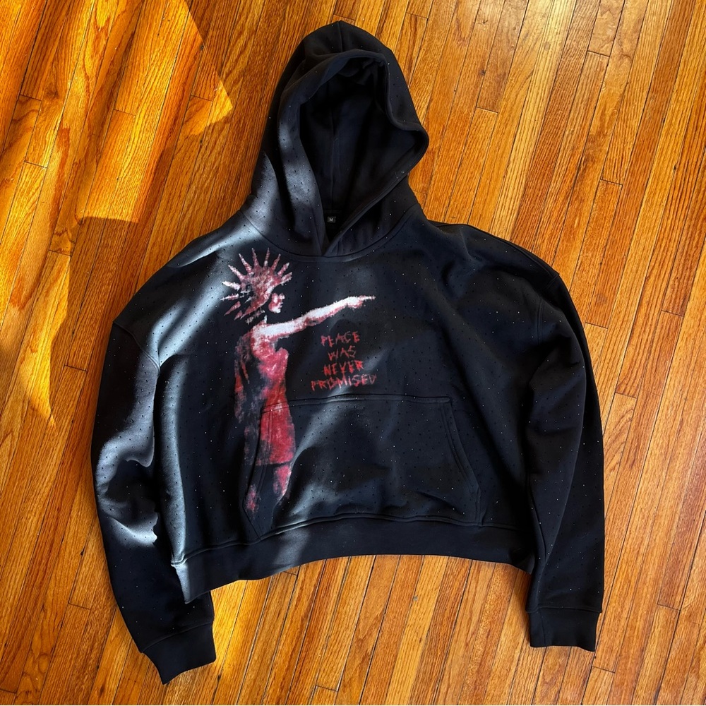Black Graphic Hoodie with Statue Design